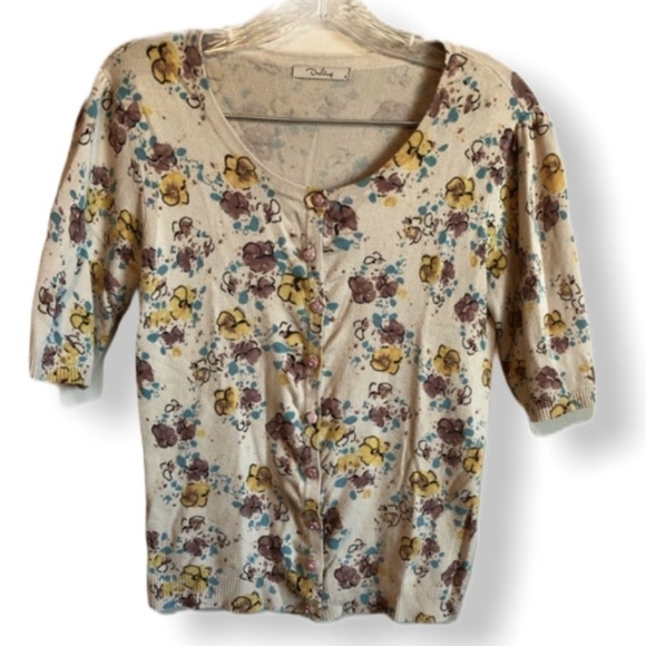 ASOS Darling Ditzy Floral Artsy Neutral Short Sleeve Cardigan - Picture 2 of 8